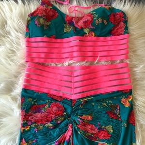 Cute booty Lounge Set Aqua Floral XL top L Bottoms